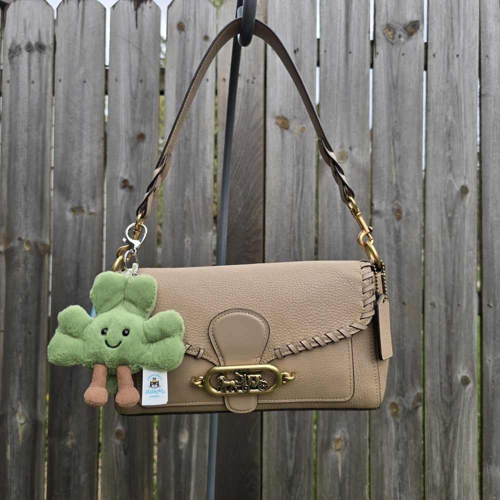 COACH Jade Shoulder Pebble Leather Bag Taupe Purse Whipstitch No Crossbody Strap